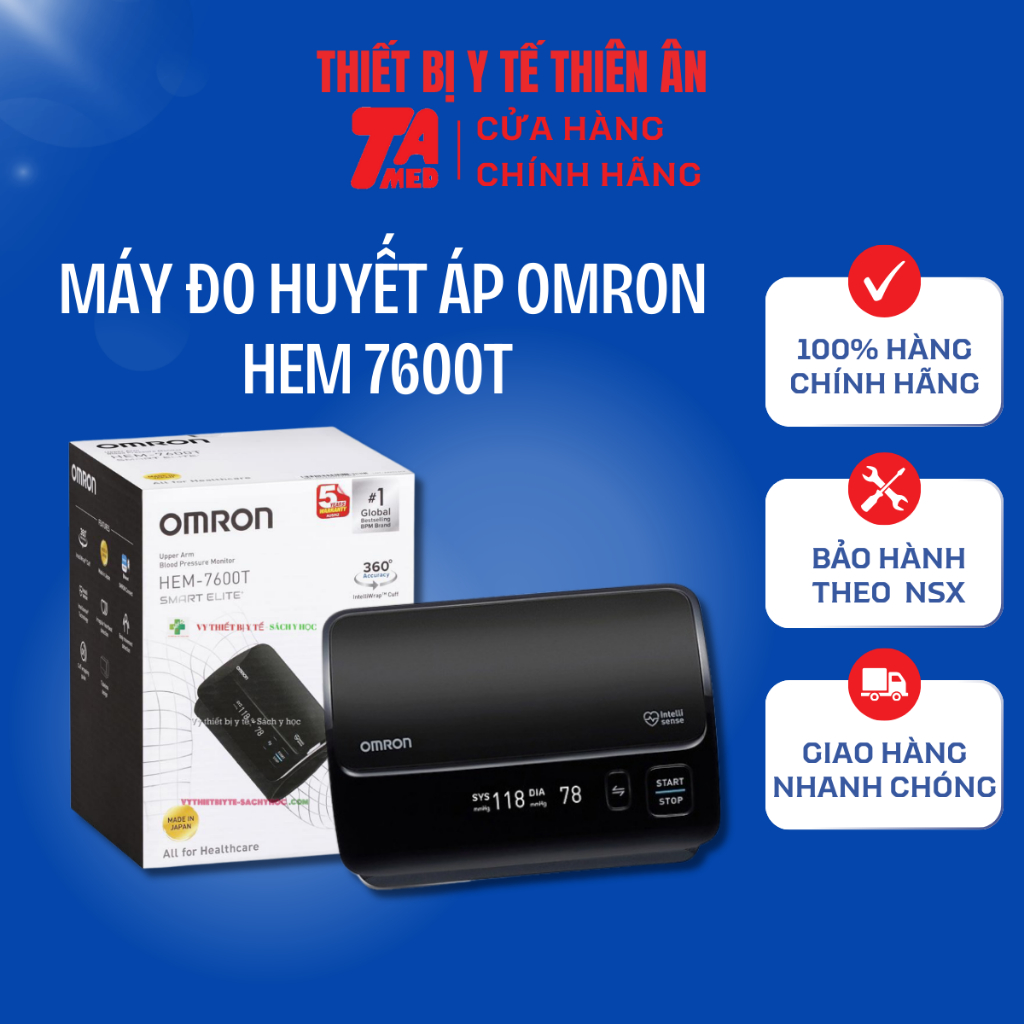 Máy đo huyết áp bắp tay không dây Omron HEM 7600T cao cấp chính hãng - Thiên Ân