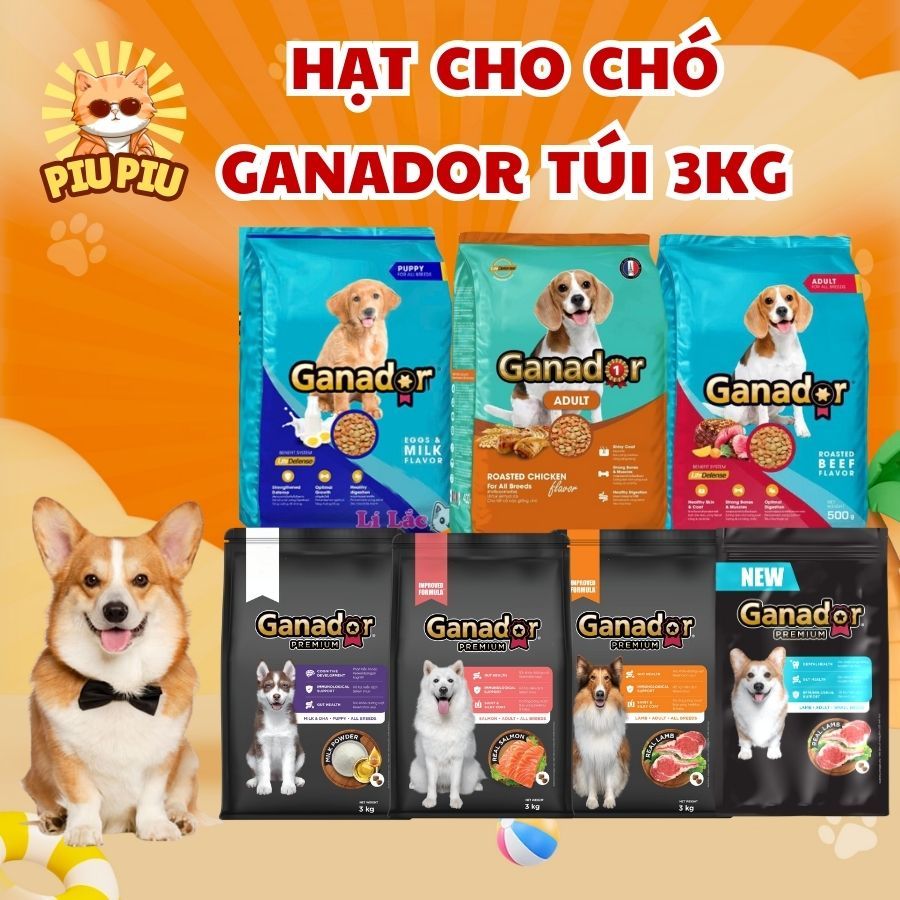(3KG TẶNG 400G VỊ BÒ) Hạt Ganador Cho Chó Gà Nướng, DHA, Trứng Sữa, Cá Hồi, Cừu, Bò Nướng 3kg - PiuP