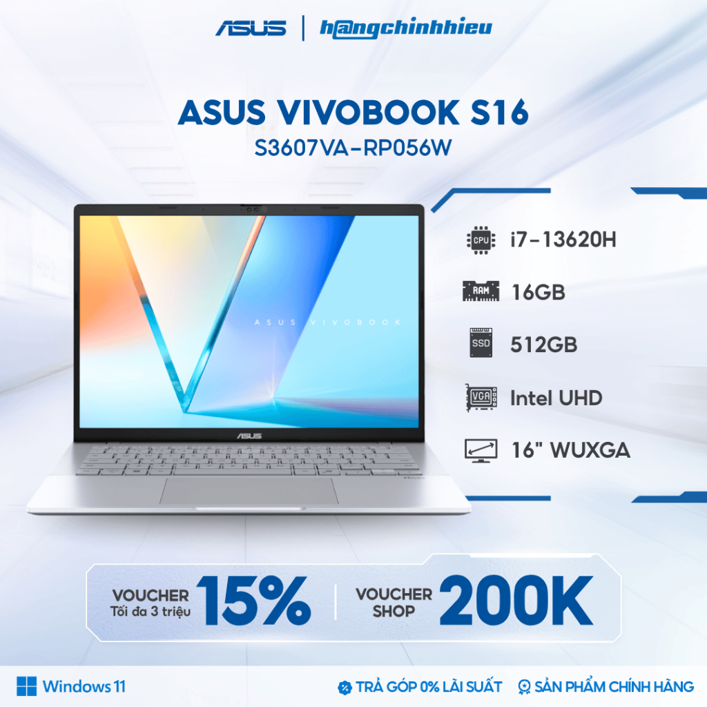 [TẶNG OFFICE HOME 2024] Laptop ASUS VivoBook S16 S3607VA-RP056W i7-13620H | 16GB | 512GB | 16' WUXGA