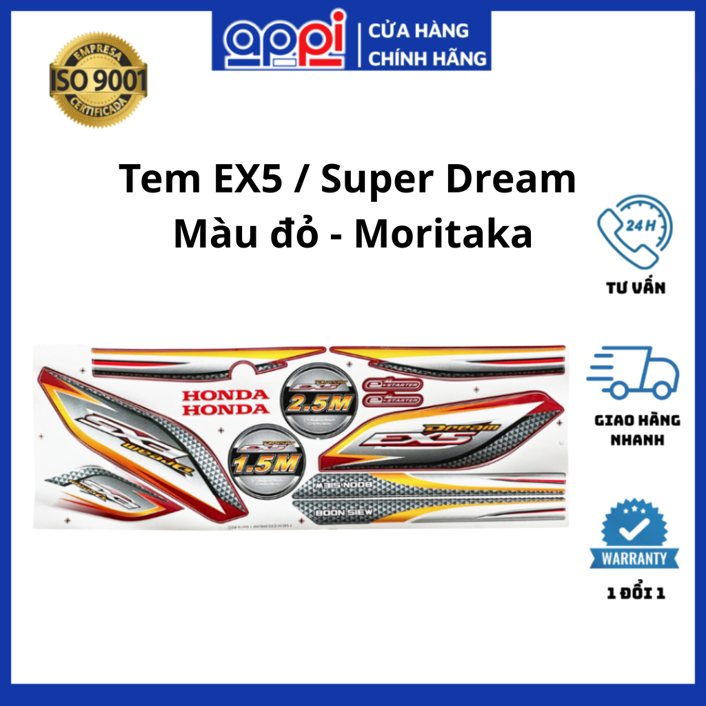 Tem Super Dream, EX5 đỏ chính hãng MORITAKA F1451H-EX5