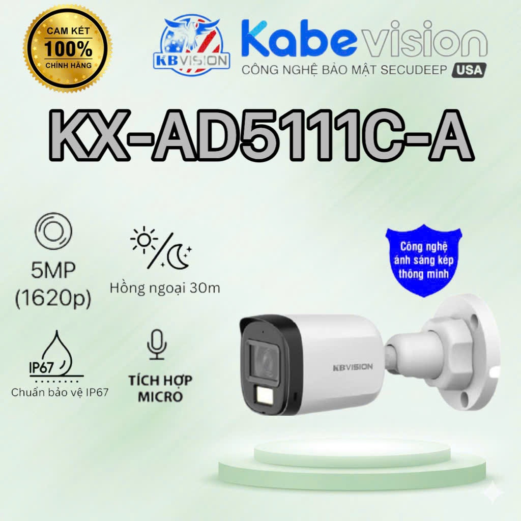 Camera HDCVI Smart Dual Light 5.0 Megapixel KBVISION KX-AD5111C-A - CÓ MIC