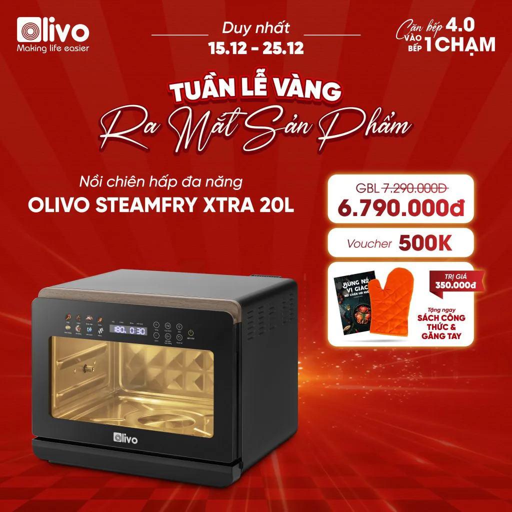 Nồi chiên hơi nước Olivo SteamFry Xtra - dung tích 20 lít