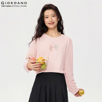 [Online Exclusive] [Beau Monde] Áo Thun Nữ Dài Tay In Hình Animal Friends Print Long Sleeve Cotton Tee 13395794-45
