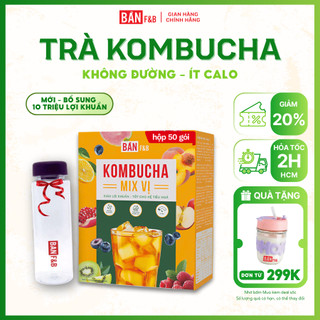   QUÀ ĐƠN 0Đ  Hộp 50 Gói Mix Trà Kombucha Detox Cơ Thể Giàu Lợi Khuẩn Đẹp Dáng Đẹp Da Không Calo Giảm Cân Bản F&B 