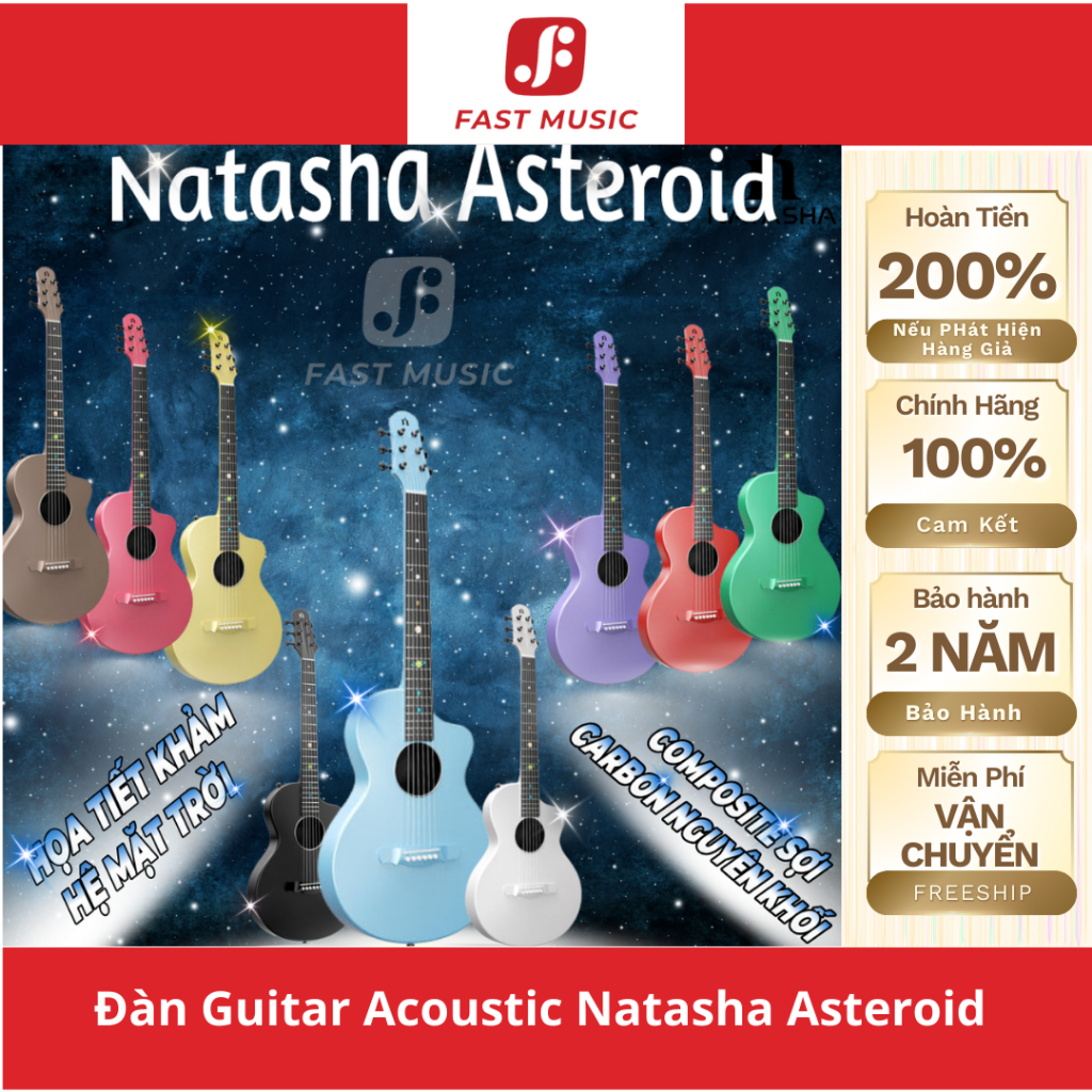 Đàn Guitar Acoustic Natasha Asteroid Chính Hãng Tặng Kèm Phụ Kiện