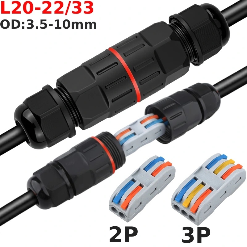 Đầu nối dây điện ngoài trời chống nước IP68 L20-22 và L20-33 kết nối nhanh