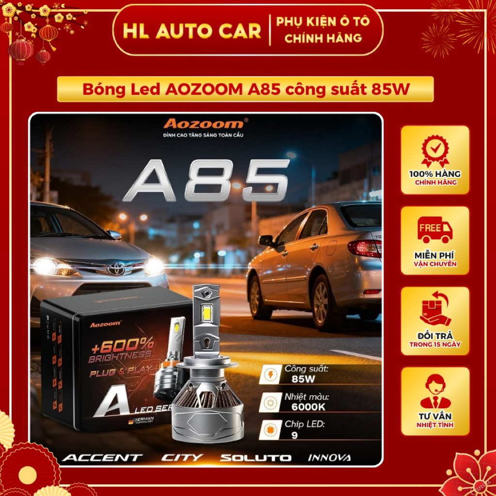 Bóng led Aozoom A85 công suất 85W, nhiệt màu 6000k, bảo hành 3 năm(giá 1 cặp)