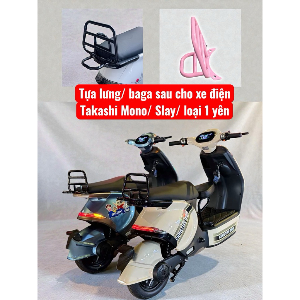 Baga/ tựa lưng cho xe điện Kazuki Slay/ Mono/ dòng xe điện có cốp 1 yên sơn tĩnh điện