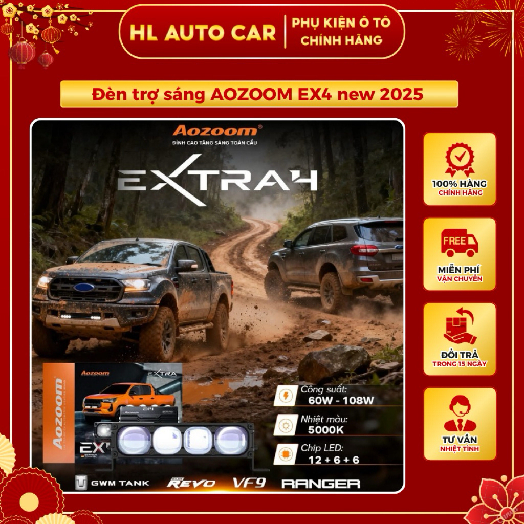 Siêu Phẩm Trợ Sáng AOZOOM EX4 Tích Hợp 4 Mắt Led Siêu Sáng, Công Suất 105W, Bảo Hành 2 Năm