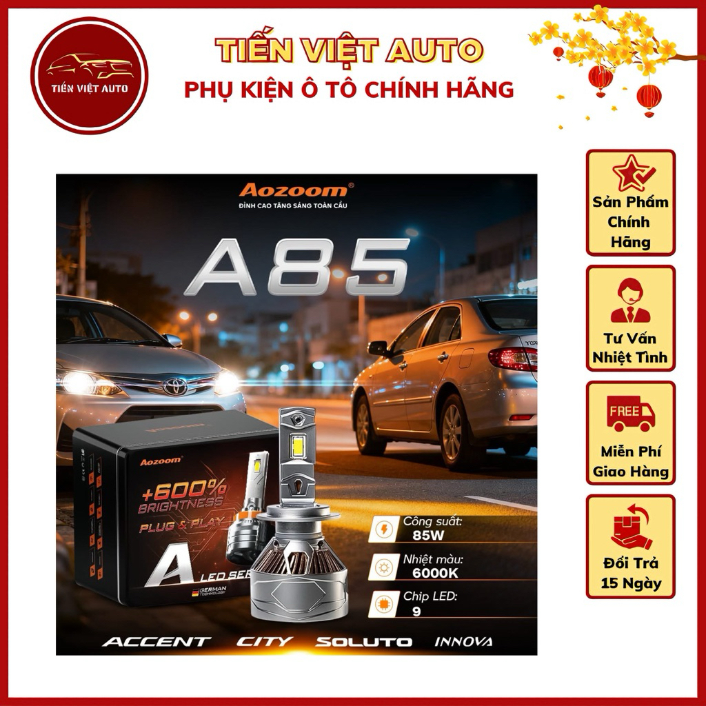 Bóng led tăng sáng Aozoom A85 công suất 85W, nhiệt màu 6000k, bảo hành 3 năm(giá 1 đôi)
