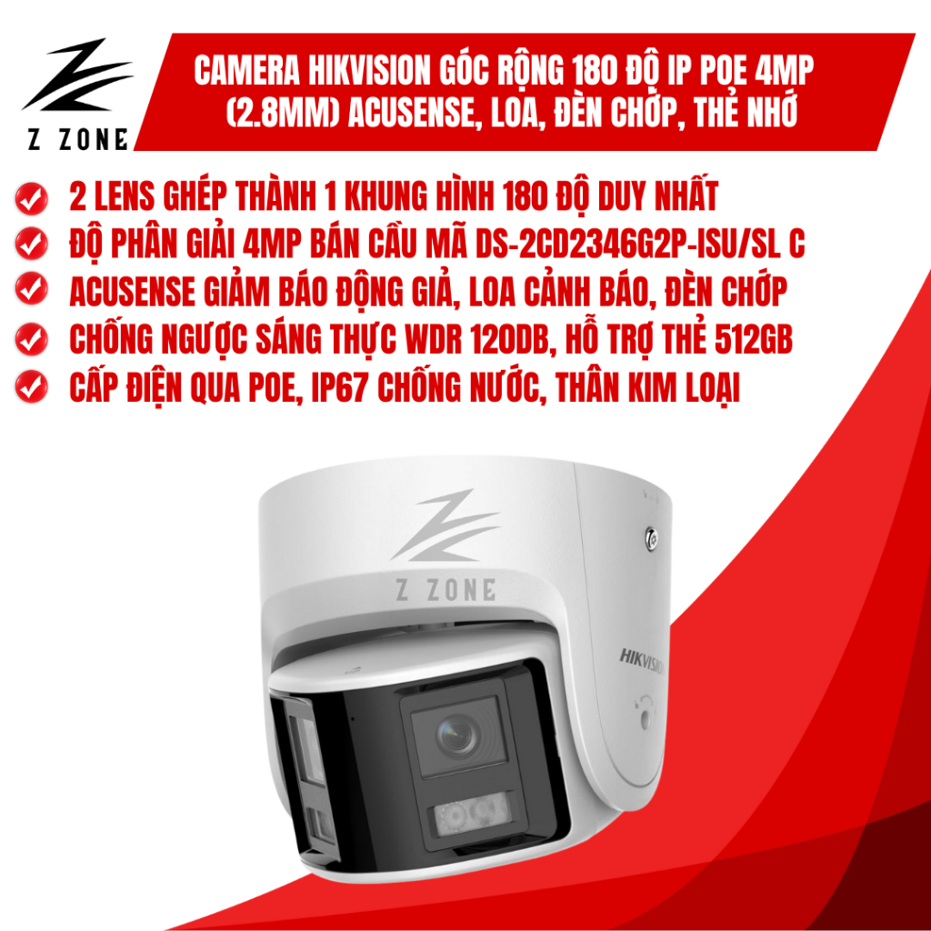 Camera Hikvision 4MP 180 độ Acusense DS-2CD2346G2P-ISU/SL (2.8MM) C