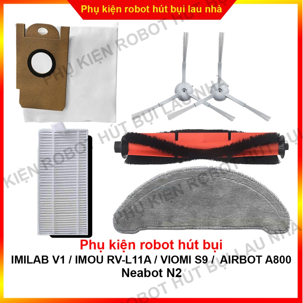 Chổi cạnh, chổi chính, lọc bụi, khăn lau, chổi robot hút bụi IMILAB V1 / VIOMI S9 / IMOU RV-L11A / AIRBOT A800 / N2