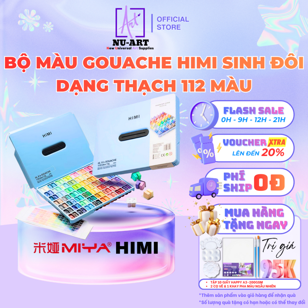 Bộ Màu Gouache Himi Sinh Đôi Twin Split Cup 112 Màu x 12ml | Miya Himi Chính Hãng | Tặng Quà