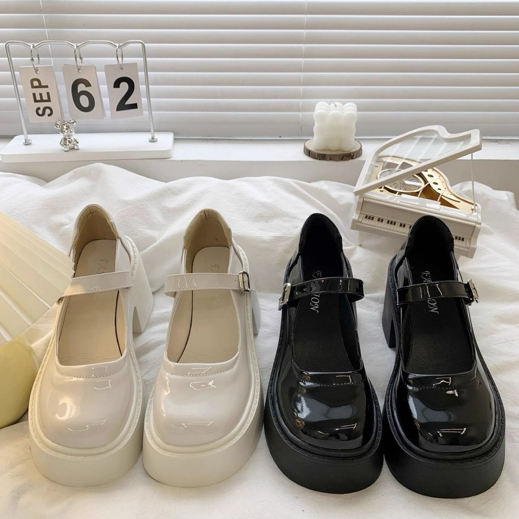 [Sẵn + Hỏa tốc] 𝐒𝐡𝐨𝐞𝐬.𝐫𝐢 | Giày Mary Jane nữ phong cách trẻ trung, gót vuông đế dày, tăng chiều cao 