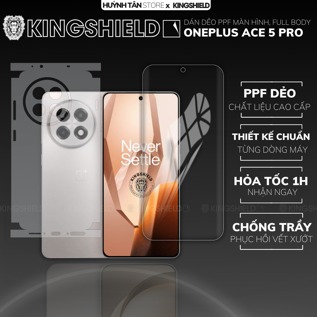 Dán dẻo PPF điện thoại Oneplus ACE 5 PRO trongsuốt nhám màn hình mặt lưng viền full body KINGSHIELD
