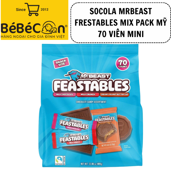 Socola MR.BEAST FEASTABLES 909g 70 thanh _Feastables MrBeast Đầy Đủ Vị
