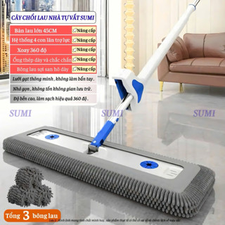 Cây Lau Nhà Tự Vắt SUMI 45cm, Chổi Lau nhà Tự Vắt Thông Minh Xoay 360 độ, Kèm 2 Bông Lau