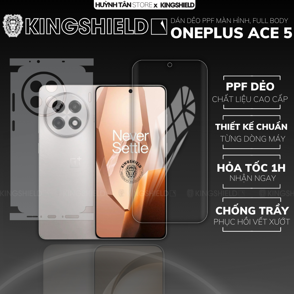 Dán dẻo PPF điện thoại Oneplus ACE 5 phục hồi vết xướt màn hình mặt lưng viền full body KINGSHIELD