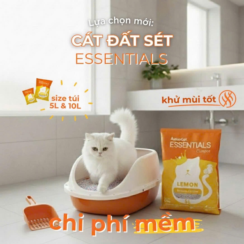 [MỚI] Cát Vệ Sinh Cho Mèo  AATAS Mẫu Mới 5L -  Cát đất sét cho Mèo Aatas Essentials - Clumpee Benton
