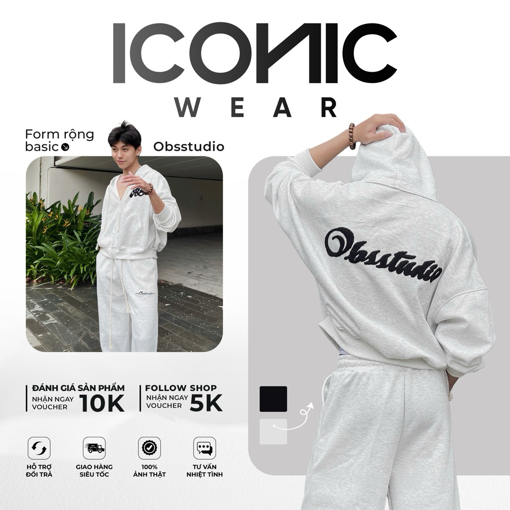 ICONIC WEAR - (DEAL MỞ BÁN) Set bộ nỉ thêu Obsstudio form rộng basic