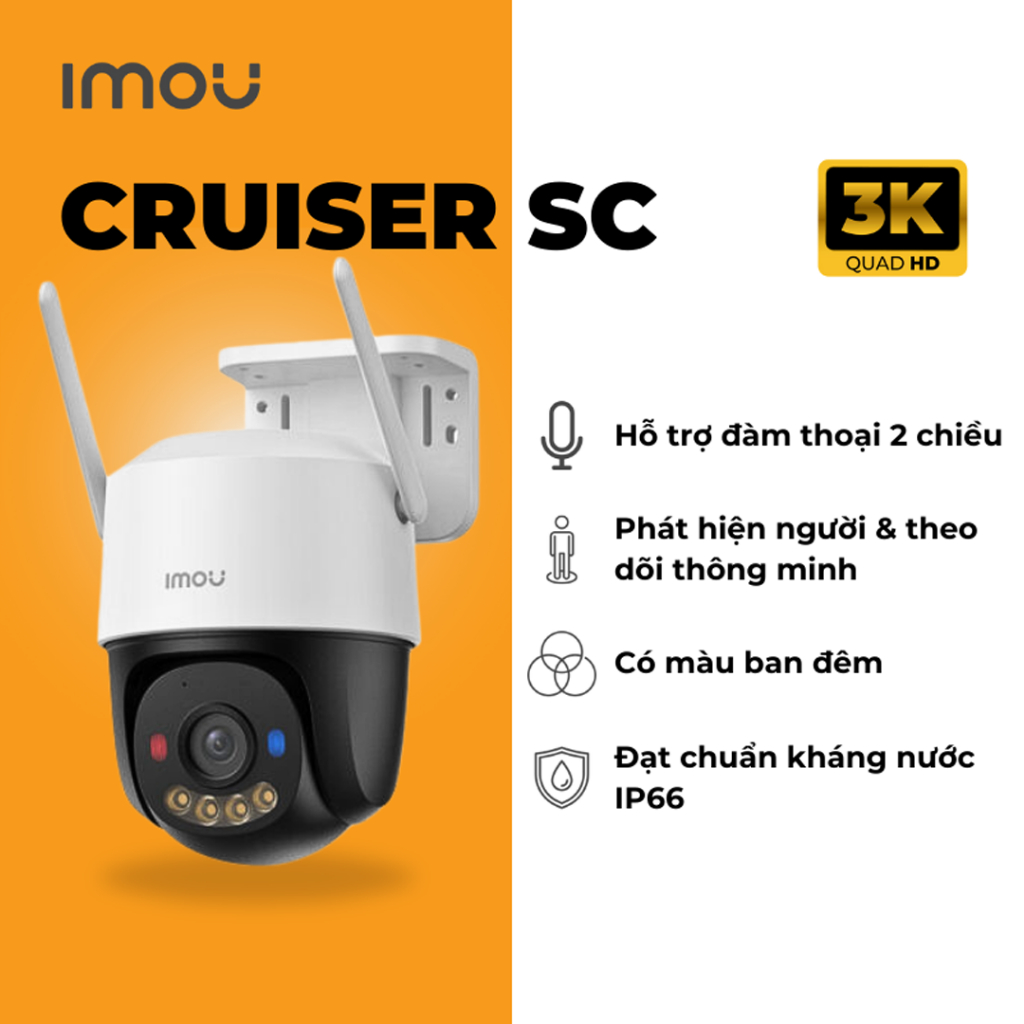 Camera Wifi Imou Cruiser SC K7FP 3MP 5MP Sim 4G Ngoài Trời Xoay, Trang Bị Đèn Chớp Xanh Đỏ Bảo Vệ To