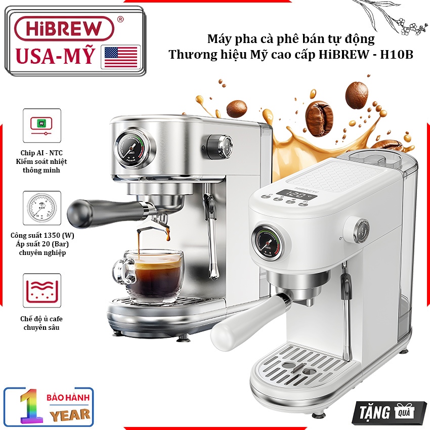 [BH 1 NĂM] Máy Pha Cà Phê HiBREW - H10B Thương Hiệu Mỹ, Tạo Bọt Pha Cappuccino, Latte, Espresso .