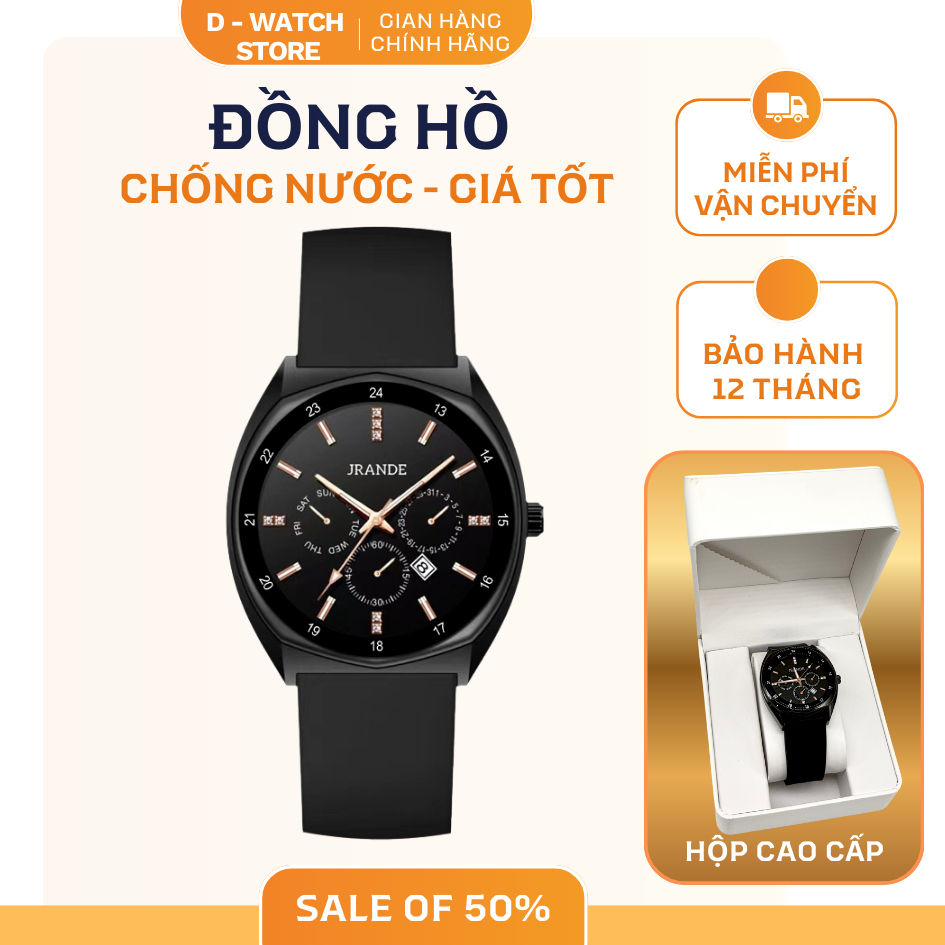 Đồng hồ nữ JRANDE mặt vuông dây silicon – Chống nước, phong cách hiện đại