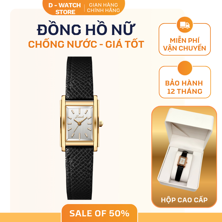 Đồng hồ nữ JRANDE mặt chữ nhật – Chống nước, thanh lịch dễ đeo