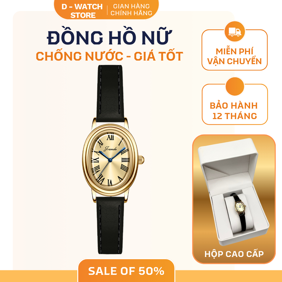 Đồng hồ nữ JRANDE mặt Oval cổ điển – Chống nước, dây mảnh cao cấp