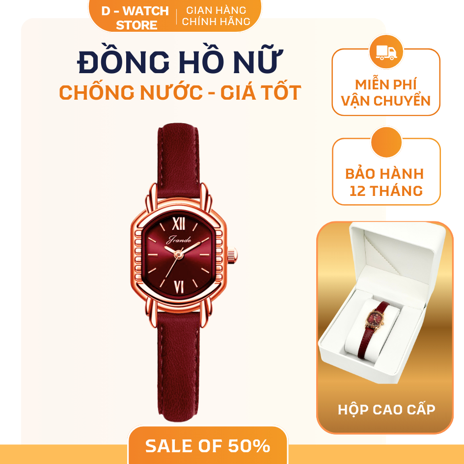 Đồng hồ nữ JRANDE mặt Oval dây mảnh – Chống nước, sang trọng
