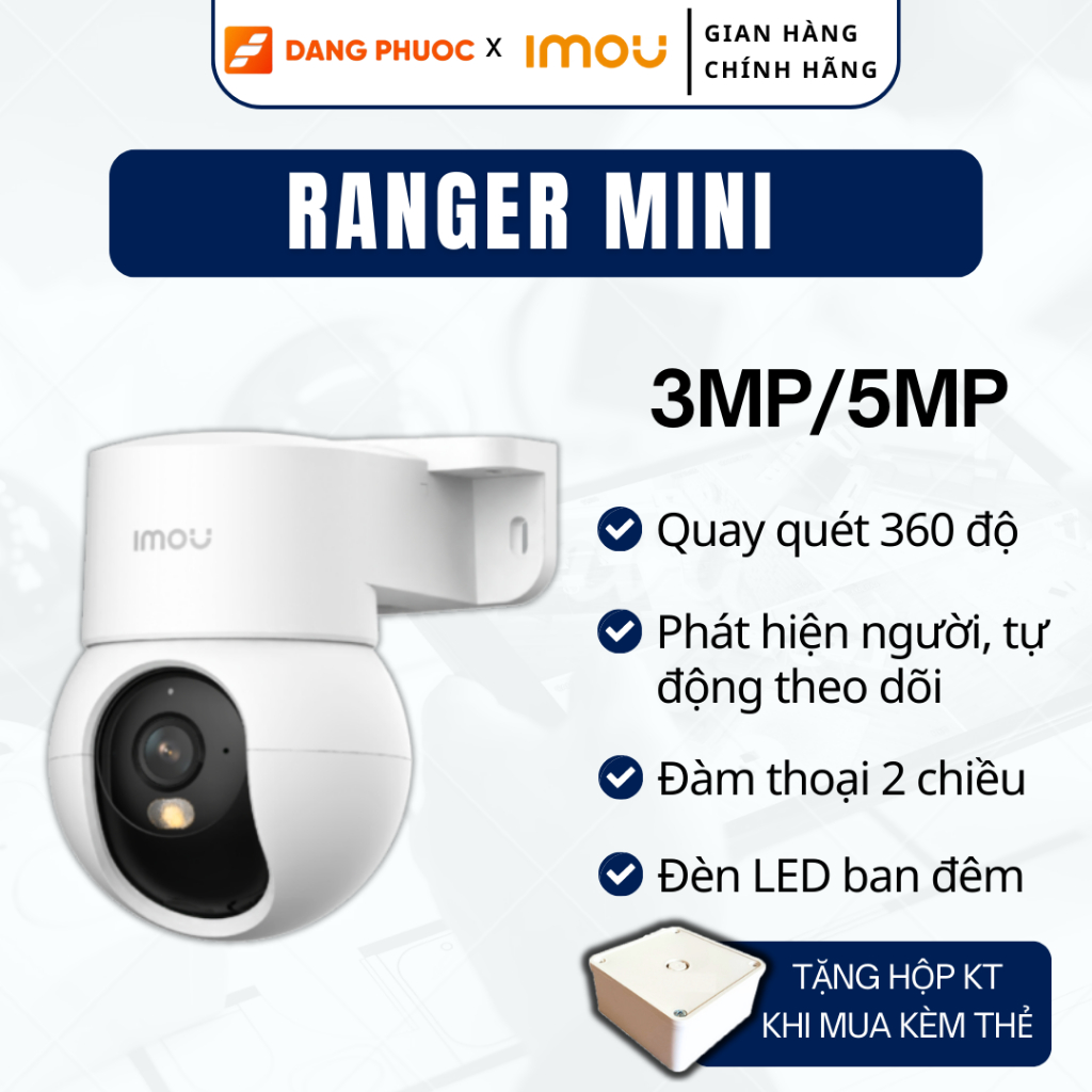Camera Wifi Trong Nhà Ranger Mini 3MP/5MP, Tích hợp sẵn chân đế, Quay 360, Đèn và còi báo động