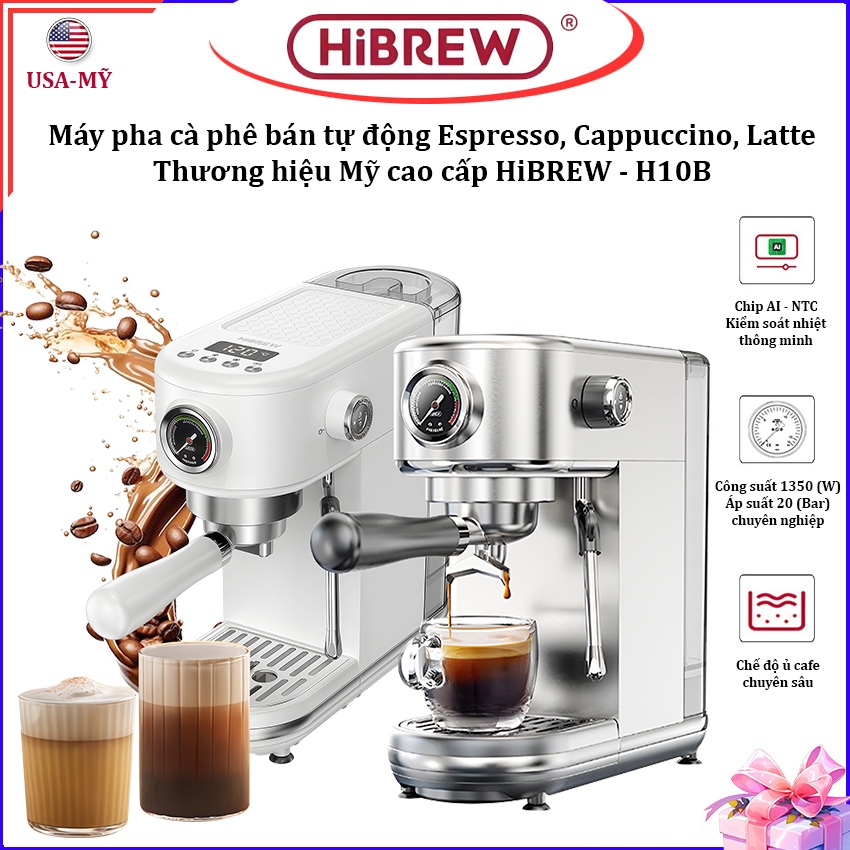 Máy Pha Cà Phê Espresso HiBREW H10B Bán Tự Động Thương Hiệu Mỹ, Pha Cappuccino - Latte (20 bar)
