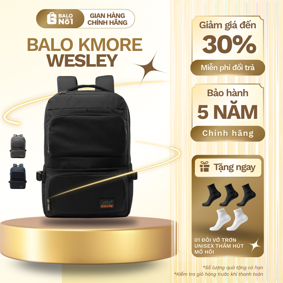 [KMORE]  Balo Ngăn Laptop Riêng 15,6 inch Kmore The Wesley
