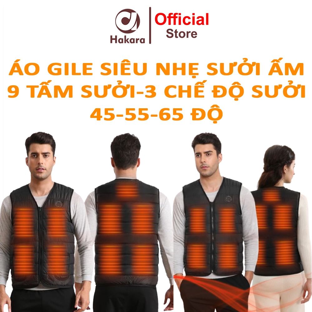 Áo sưởi ấm gile siêu nhẹ năm 2025 HAKARA sử dụng điện từ pin dự phòng, Áo khoác điện có điều chỉnh n