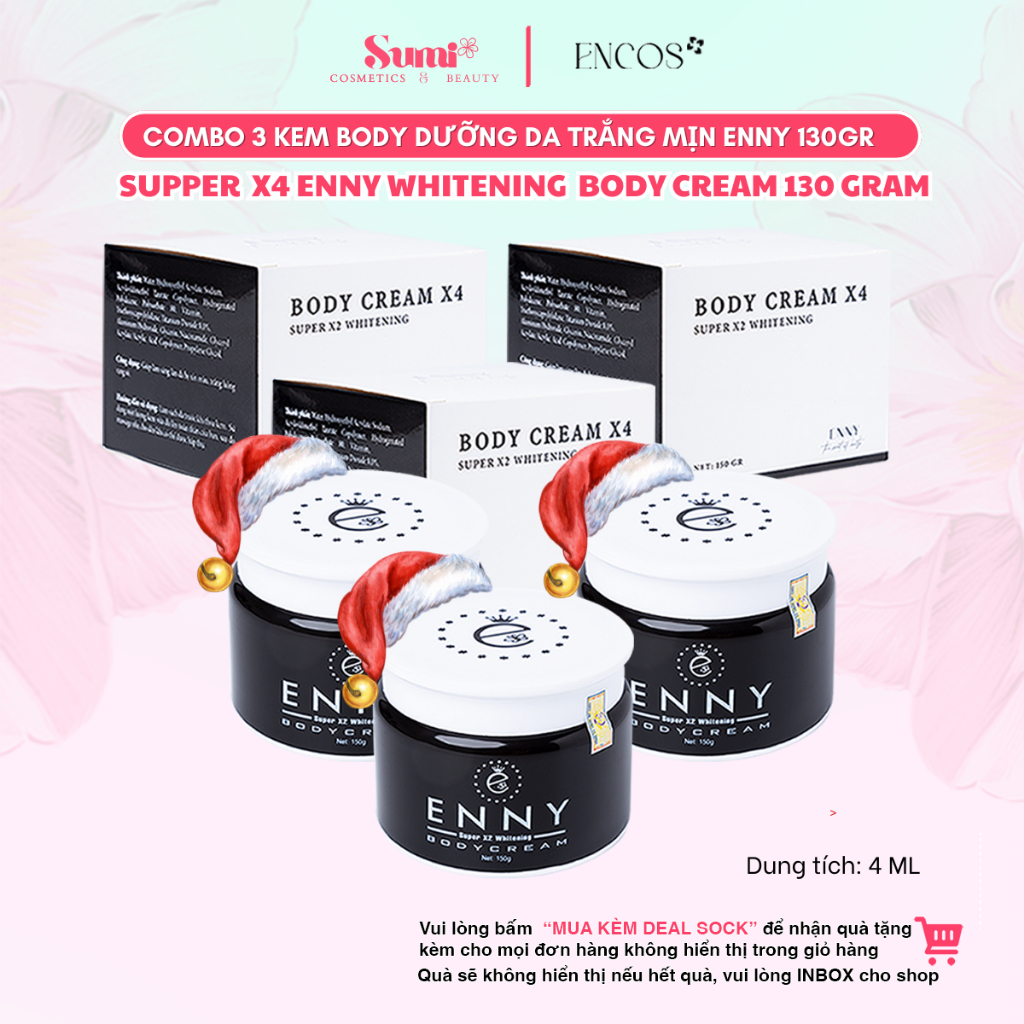 Combo 3 Hộp Kem Dưỡng Trắng Da Dưỡng Ẩm Chống Nắng Toàn Thân Body X4 ENNY 130 Gram