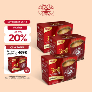  COMBO 3 HOP CÀ PHÊ SỮA HOÀ TAN 3IN1 HIGHLANDS COFFEE -  20 gói x 3  