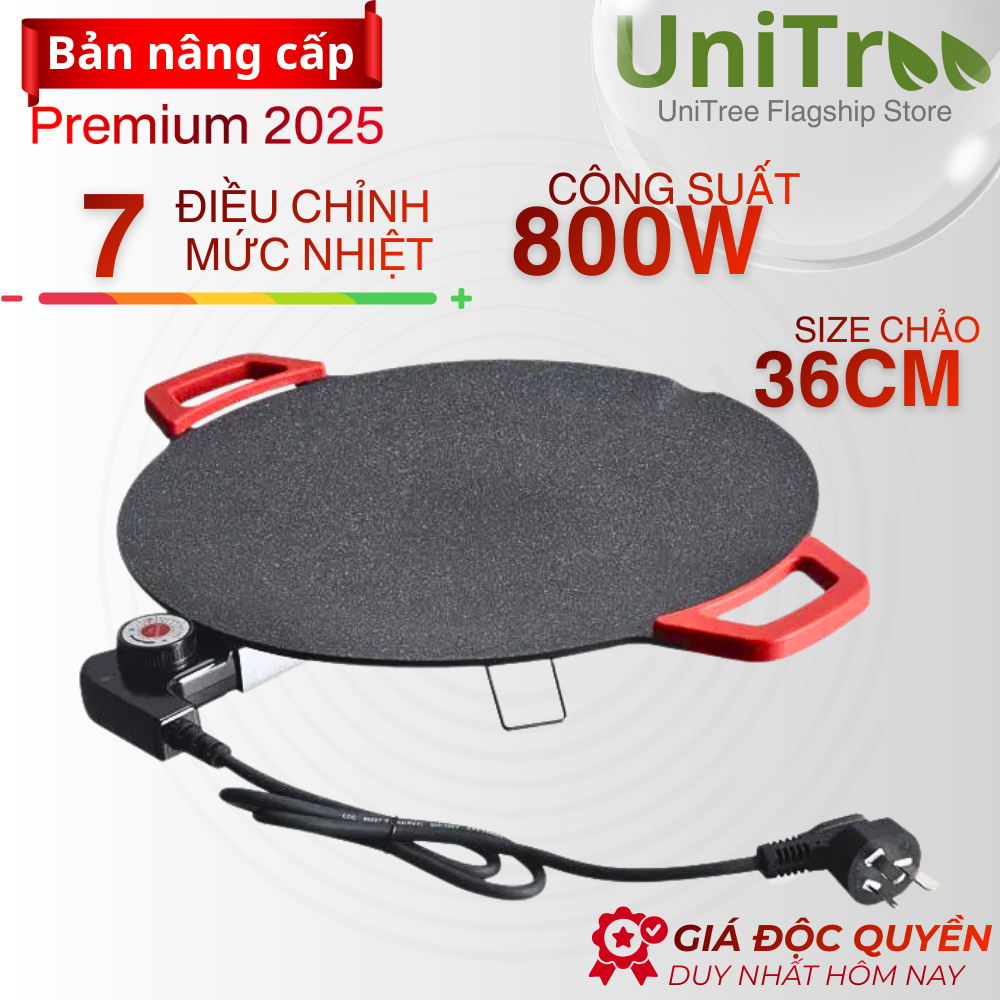 Chảo Nướng Điện Chống Dính Không Dầu 36cm, Bếp Nướng Điện BBQ Mặt Chảo Chống Dính,Điều Chỉnh Được Nhiệt