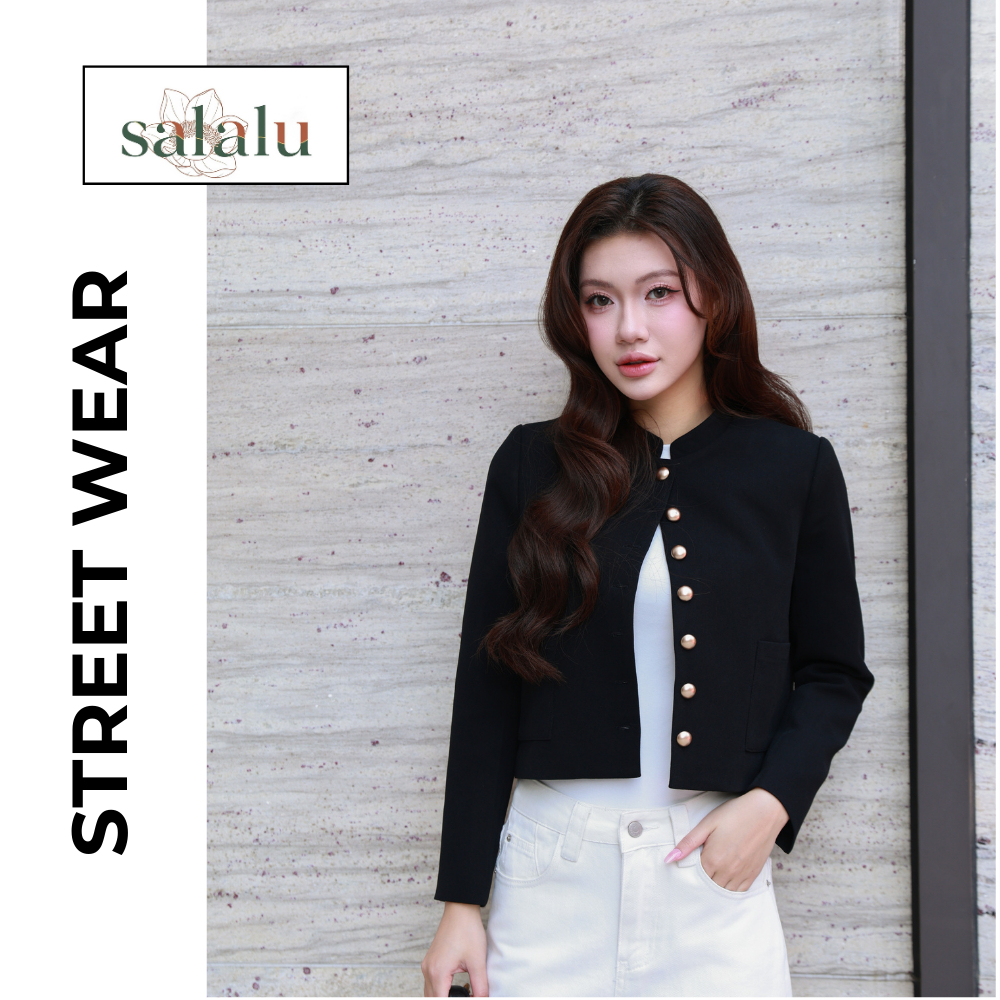 Salalu Áo Blazer Dáng Ngắn Đính Khuy Đồng Thanh Lịch | BigBuy360 - bigbuy360.vn