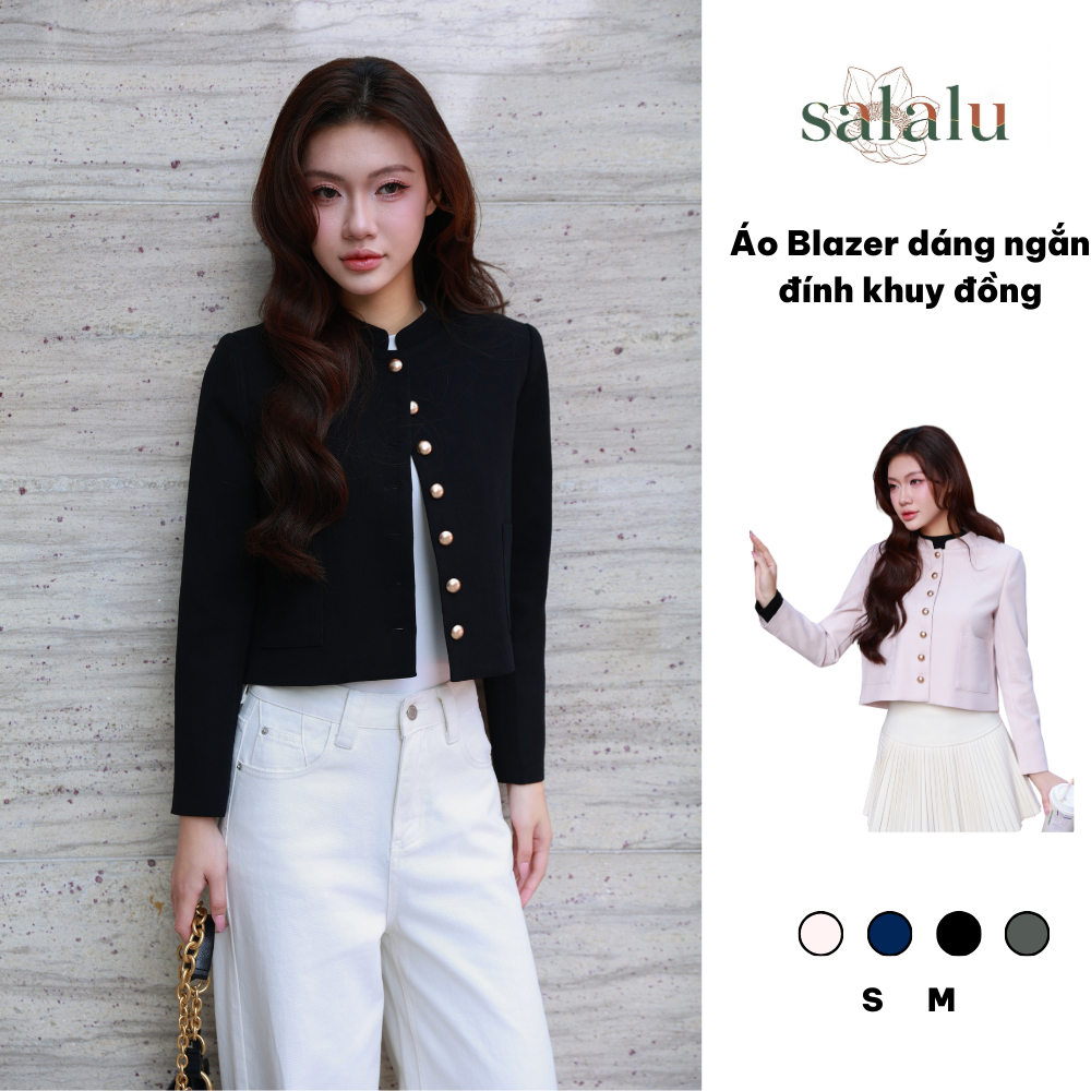Salalu Áo Blazer Dáng Ngắn Đính Khuy Đồng Thanh Lịch | BigBuy360 - bigbuy360.vn