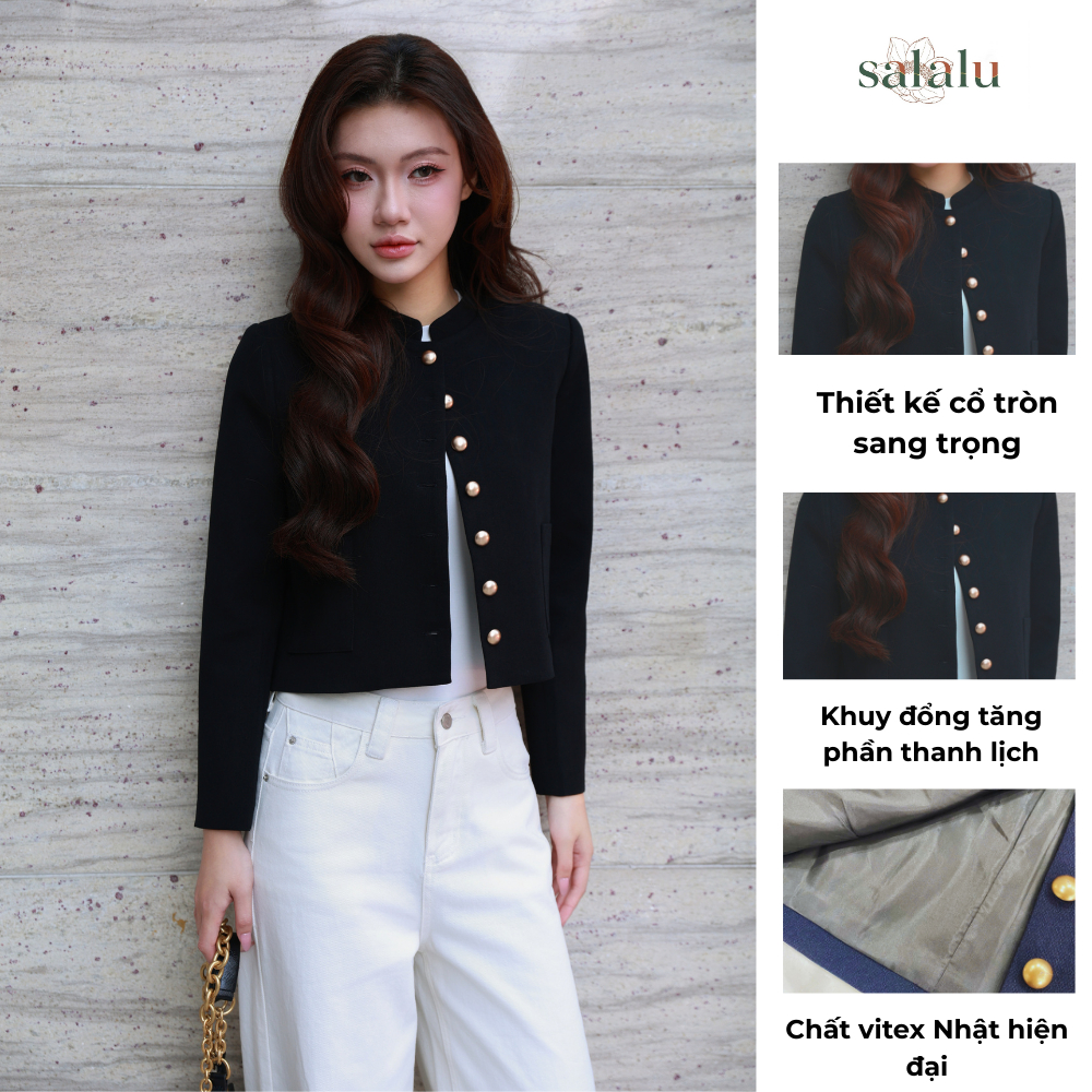 Salalu Áo Blazer Dáng Ngắn Đính Khuy Đồng Thanh Lịch | BigBuy360 - bigbuy360.vn