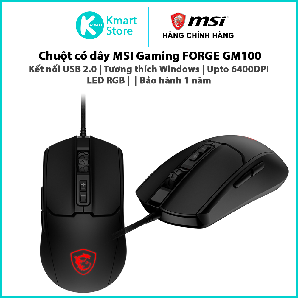 Chuột Gaming MSI FORGE GM100 | Kết nối USB 2.0 | Upto 6400DPI | LED RGB | Bảo hành 1 năm