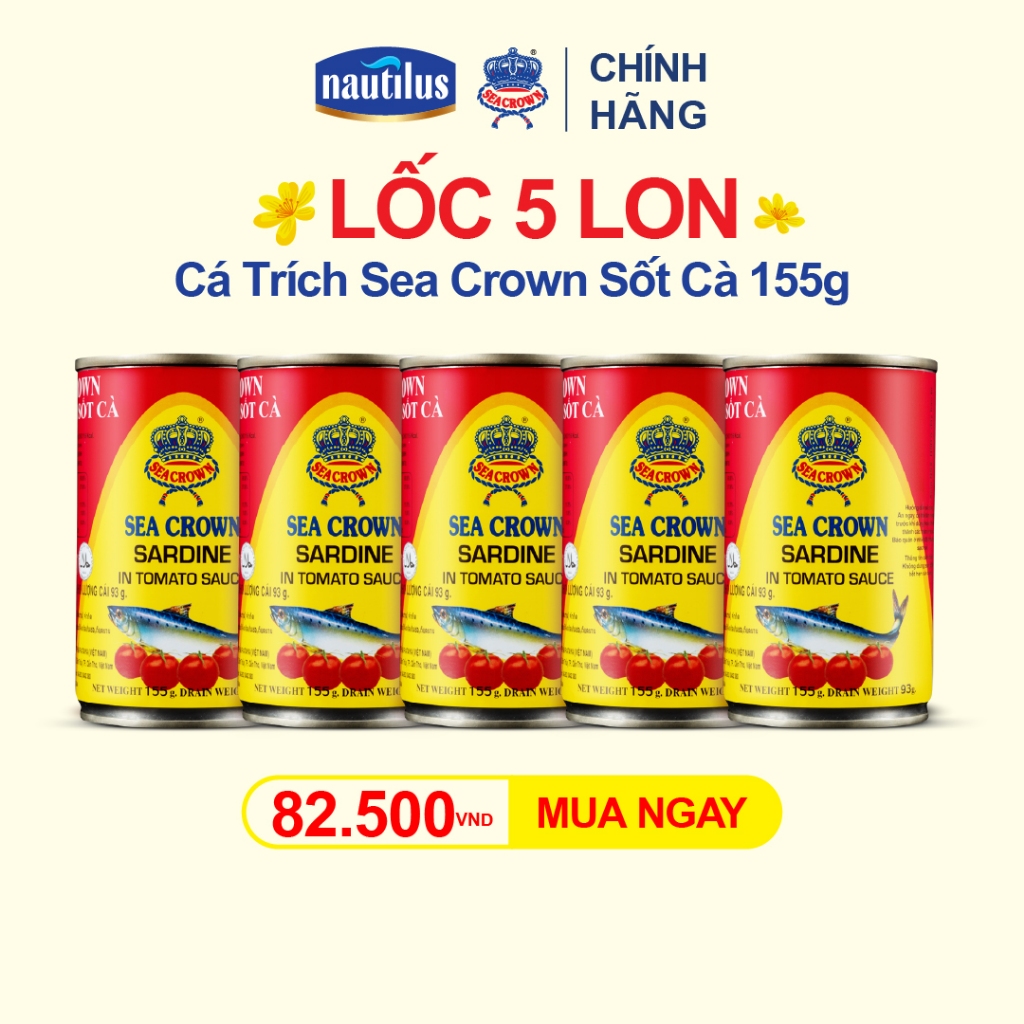 SS5 -  5 Lon Cá hộp Sea Crown Cá Trích Sốt Cà 155 g