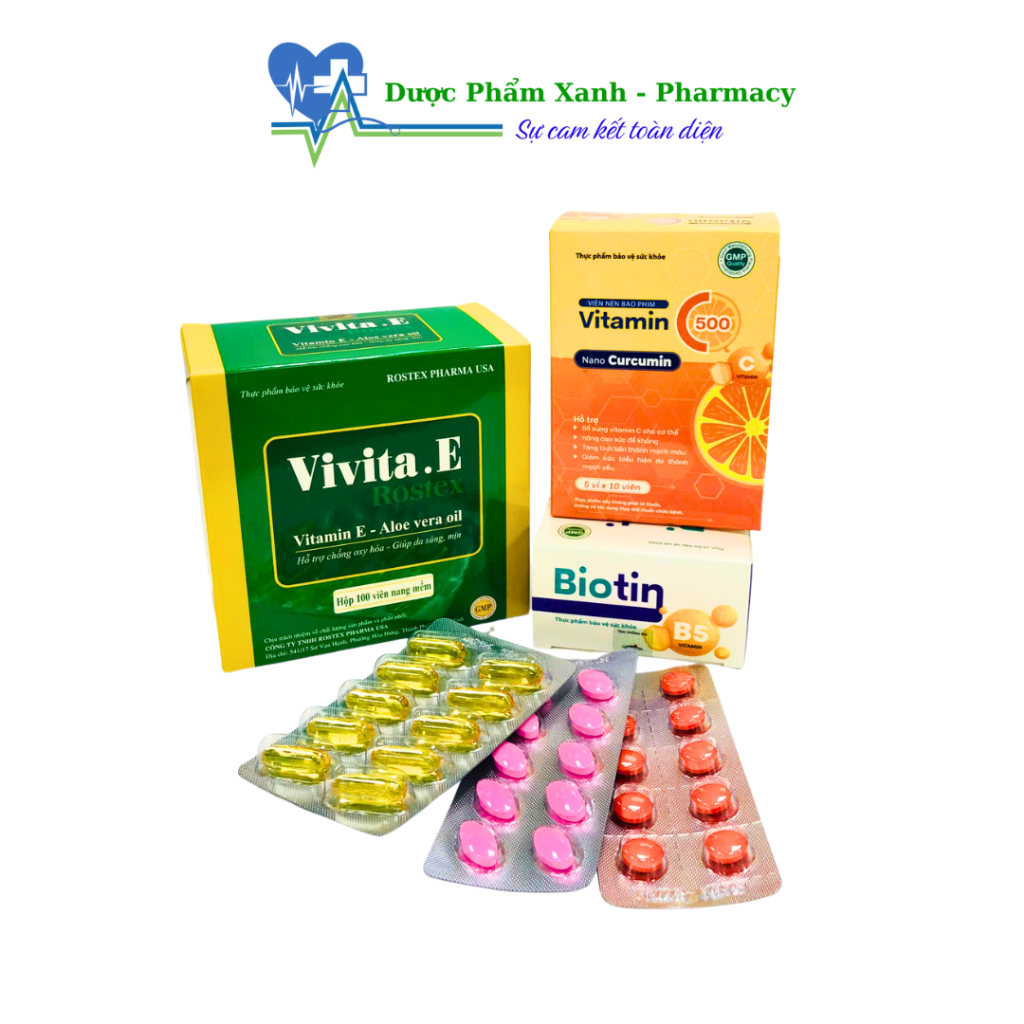 Combo 3 Sản Phẩm Làm Đẹp Từ Bên Trong: Vitamin E Vivita.E – Vitamin C 500 – Biotin B5