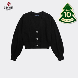  Áo Khoác Nữ GENVIET JEANS Vải Len 1 Lớp Suông Vừa Áo Khoác Cardigan Len Nữ Dáng Ngắn Tay Bo Cổ Tim TK1223I08813 
