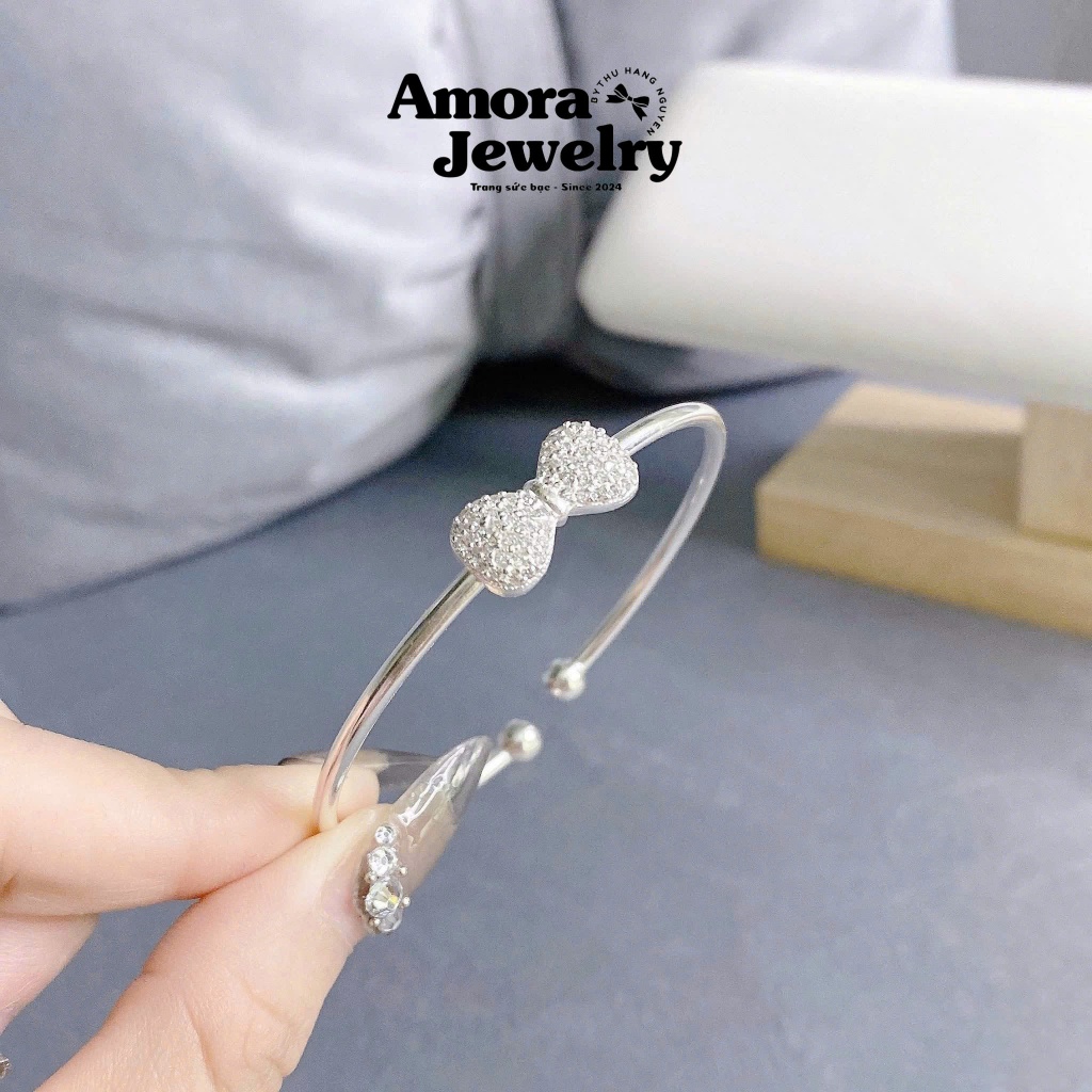 Vòng cứng nơ AMORA vòng nơ hở freesize bạc S99 AMORA JEWELRY VCN001