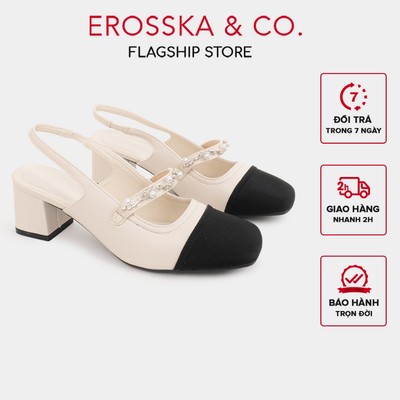 Erosska - Giày cao gót nữ mũi tròn phối dây thời trang màu nude cao 6cm - EL031