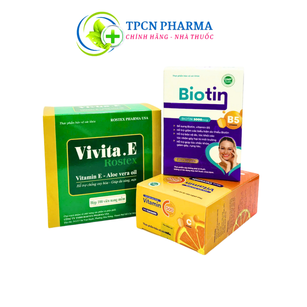 Combo Vitamin E Vivita.E + Vitamin C Nano Curcumin 500 + Biotin B5