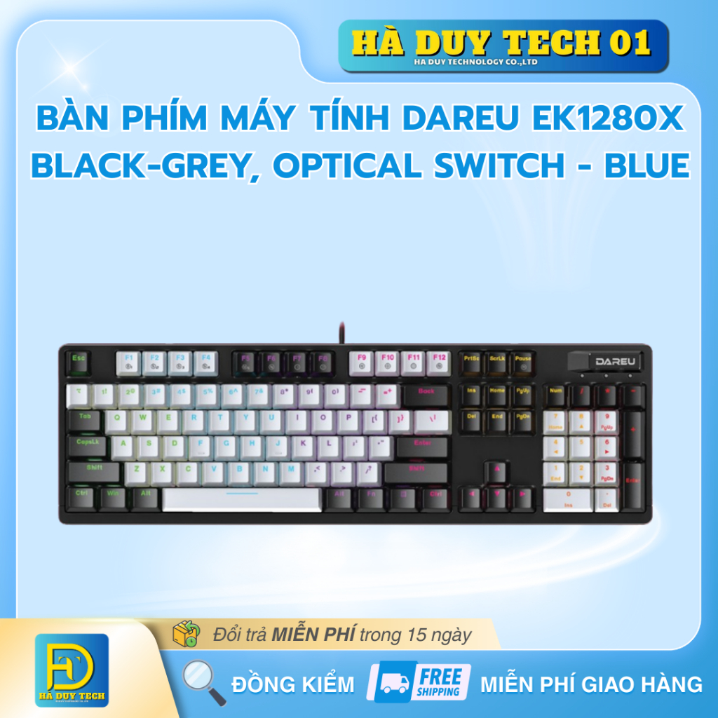 Bàn Phím DAREU EK1280X BLACK-GRAY, OPTICAL SWITCH - BLUE - Cam Kết Chính Hãng - BH 12T - Ha Duy Tech