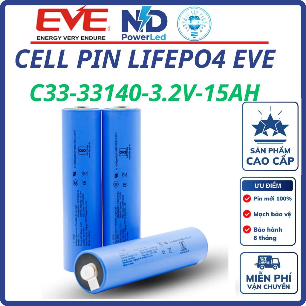 [CHÍNH HÃNG] Cell Pin EVE C33 33140 3.2V 15000mAh (15Ah) - Pin LiFePO4 Mới 100%