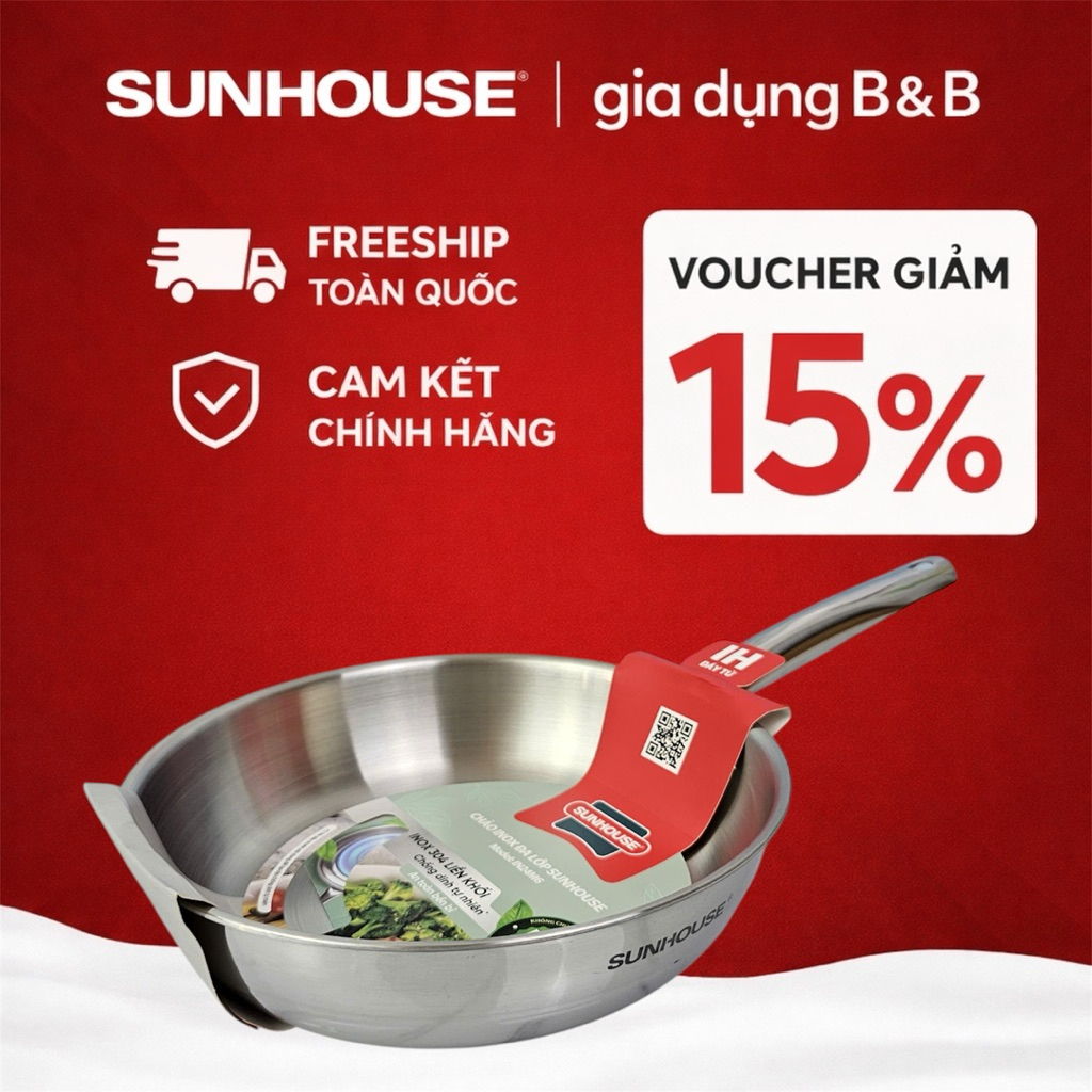Chảo inox đa lớp SUNHOUSE In24M6 IN26M6 IN28M6 – 28 cm | Đa năng chiên xào – dùng được mọi bếp